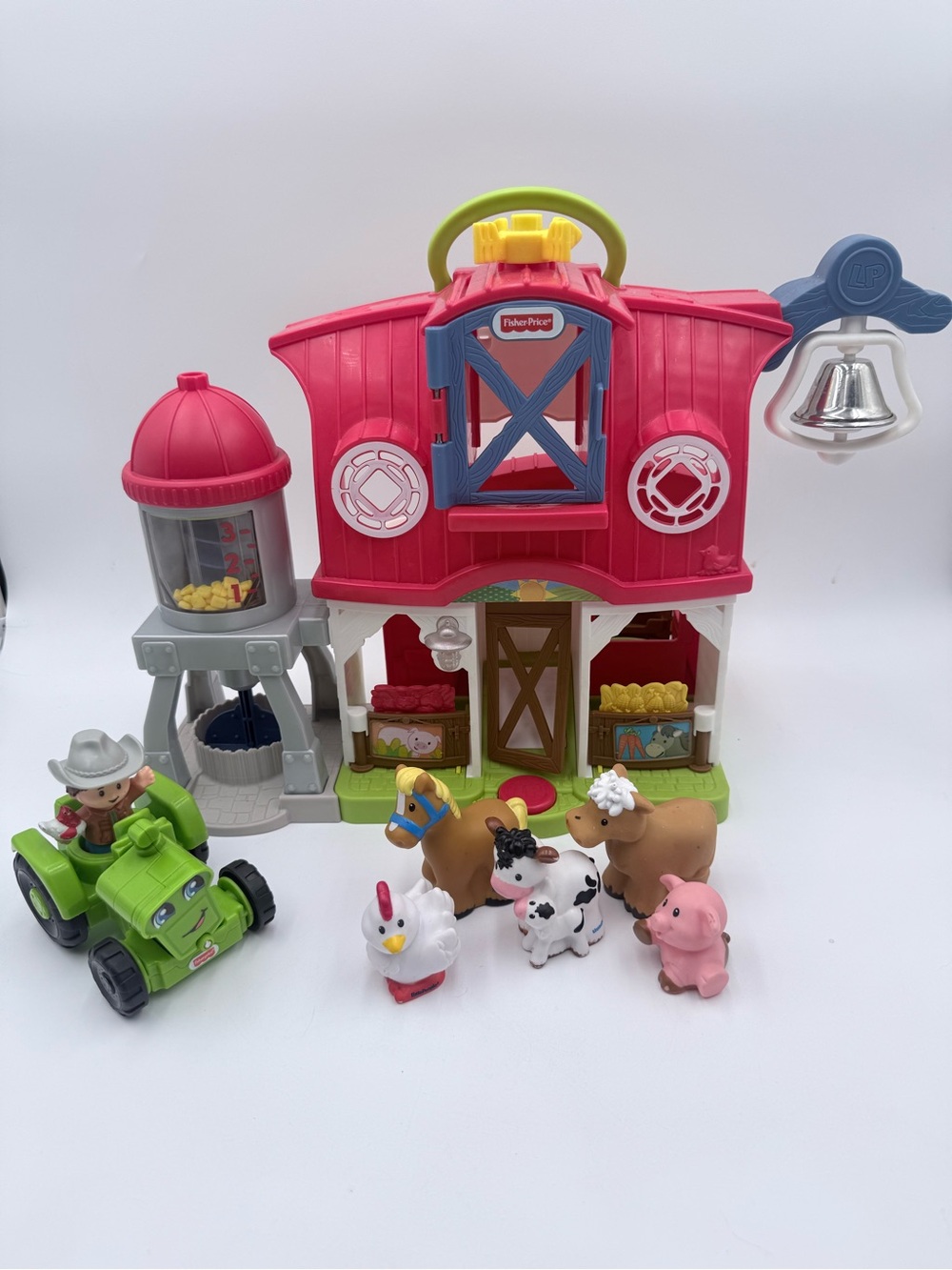 Fisher-Price Little People Caring For Animals Farm Red Barn W/ Tractor & 6 Ppl